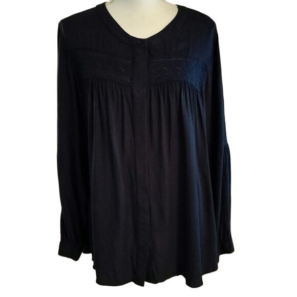 Lane Bryant Plus Size 18 20 Blouse Top Peasant Crochet Lace Details Navy Blue - Picture 1 of 5